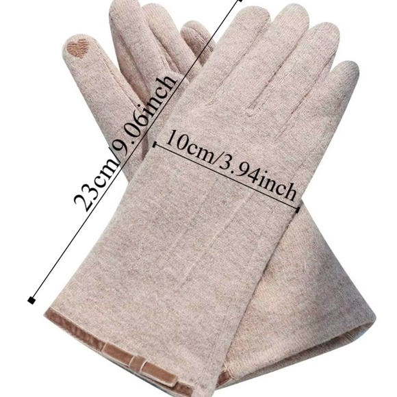 Luxury Cashmere Merino Wool Gloves Classic Beige Driving Winter mittens with bow - Picture 4 of 12